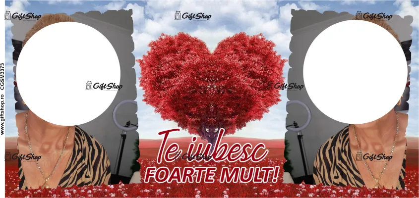 Te iubesc foarte mult, cana din ceramica, 330ml, personalizata cu 2 poze si text model 3373